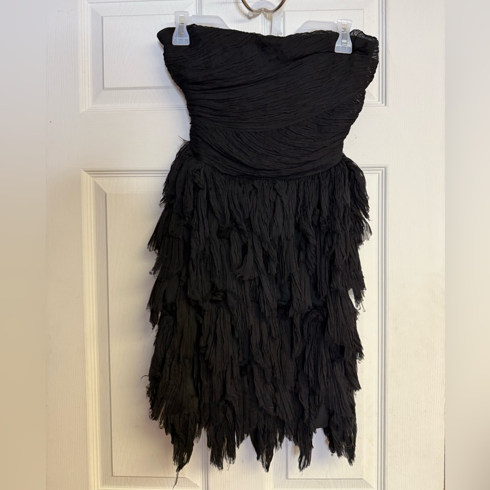 Elizabeth and James Silk Chiffon Black Strapless Foliage Dress Size 2 Cocktail - Picture 4 of 15